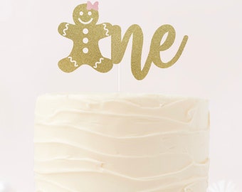 Gingerbread cake topper, Gingerbread with bow, One cake topper, First birthday cake topper, Merry Birthday