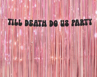 Till Death Do Us Party Banner, Black Glitter Halloween Bachelorette