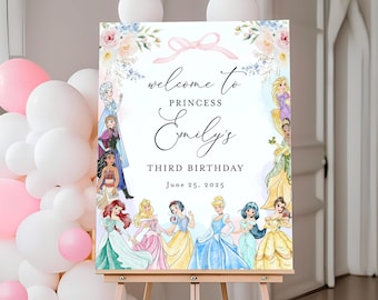Floral Princess Birthday Welcome Sign, Editable Template