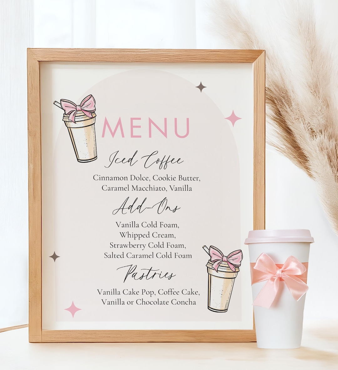 Coffee Menu Sign, Pink Menu, Iced Coffee Menu, Editable Template Canva ...