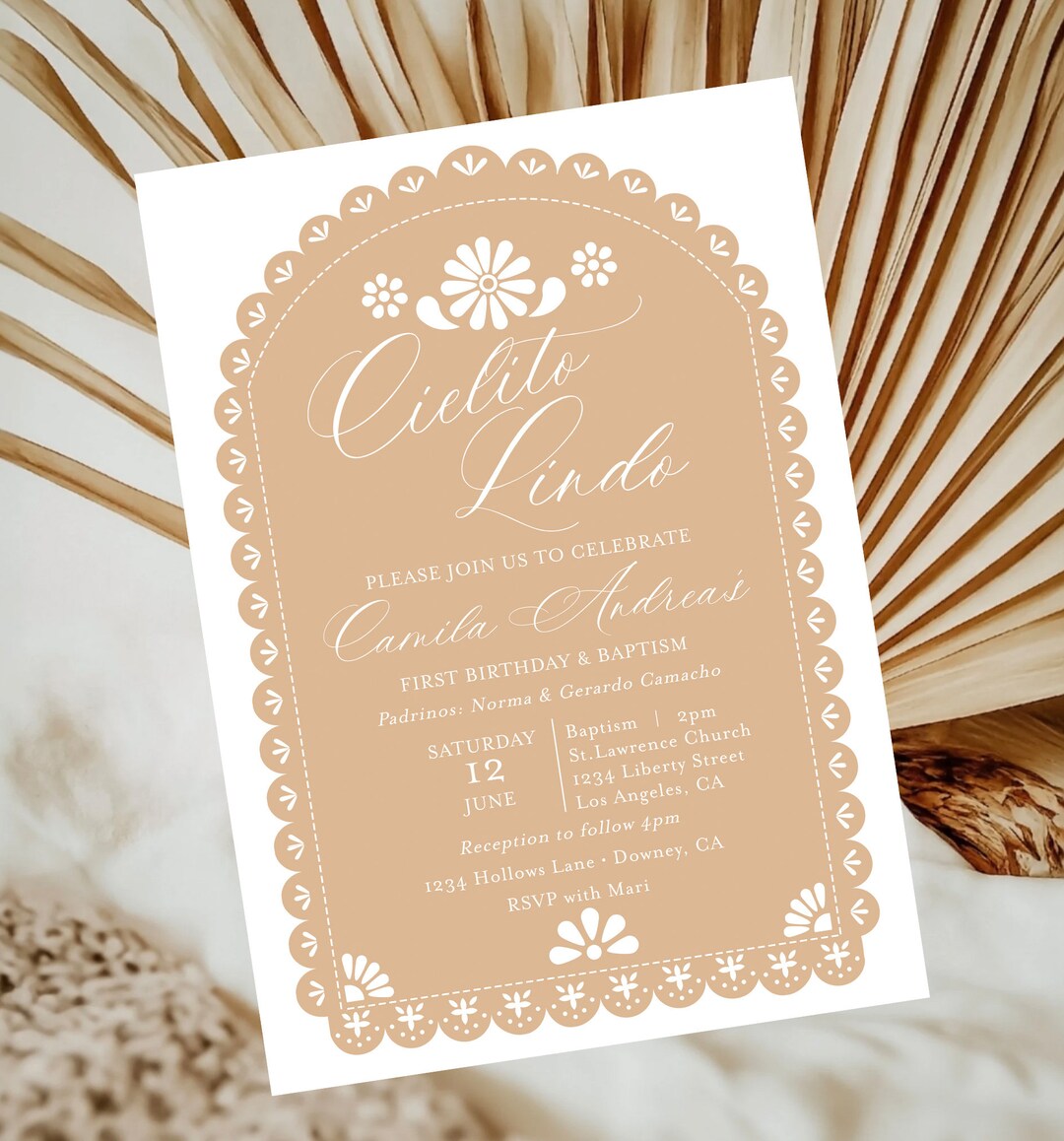 Cielito Lindo Invitation, Baptism Invitation, Papel Picado Invitation