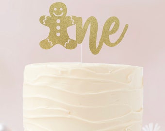 Gingerbread cake topper, One cake topper, First birthday cake topper, Merry Birthday