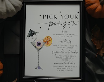 Halloween Bar Menu Sign, Pick Your Poison Printable (DIY Edit)