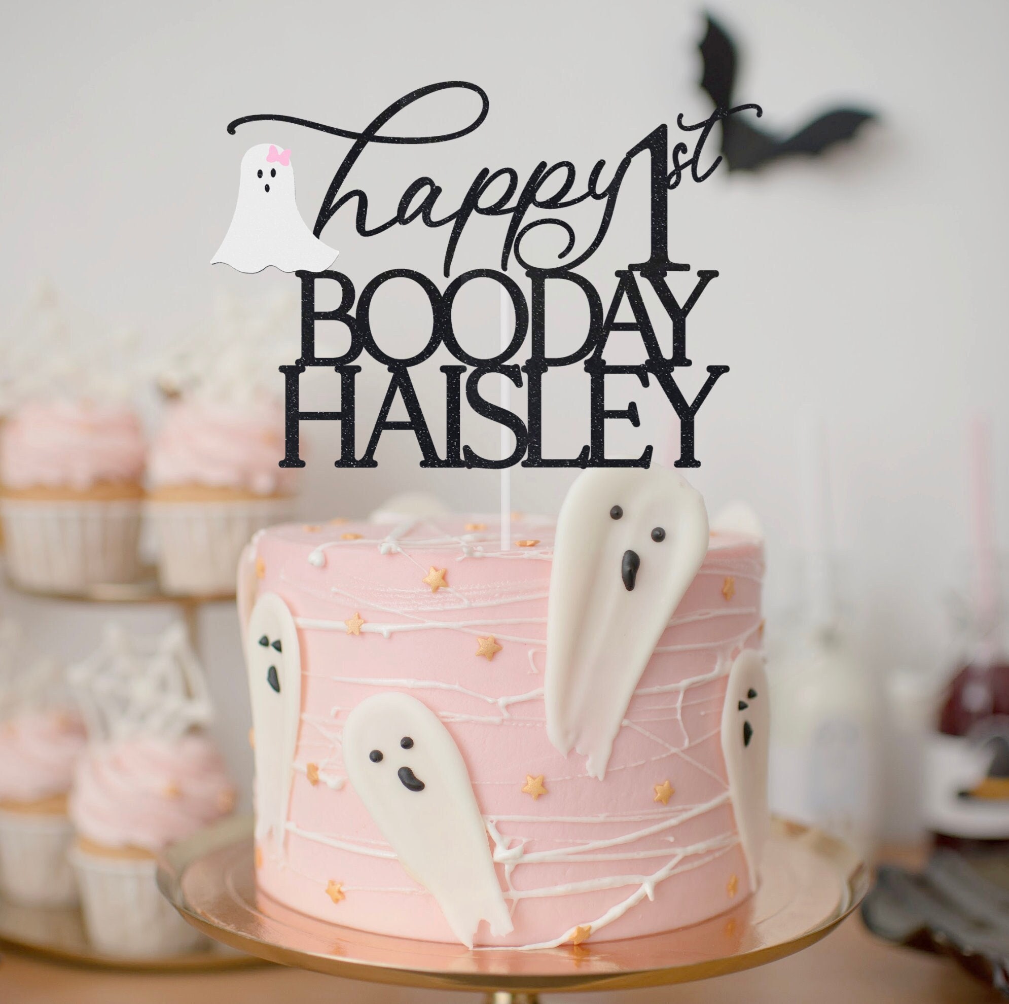 Pink Halloween Edible Cake Wrap or Cute Little Boo Cake Topper 
