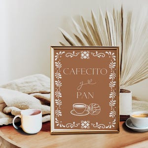 Sinal de Talavera Cafecito, sinal para impressão de estação de café, modelo editável, sinal de Cafecito y Pan