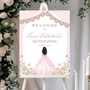 Quinceanera Welcome Sign, Blush Pink Welcome XV Sign, Quinceanera Bienvenidos