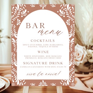 Talavera Bridal Shower Bar Menu, Bar Menu Printable Sign, Editable Template, Bridal Shower Signage, Mexican Bridal Shower Bar Menu