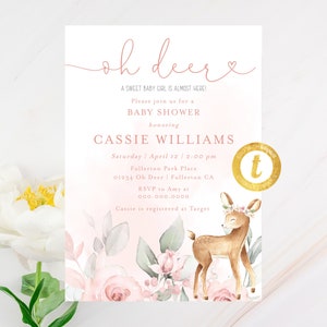 Deer Baby Shower Invitation, Oh Deer Invitation, Deer Girl Baby Shower Invitation, Little Deer Invitation