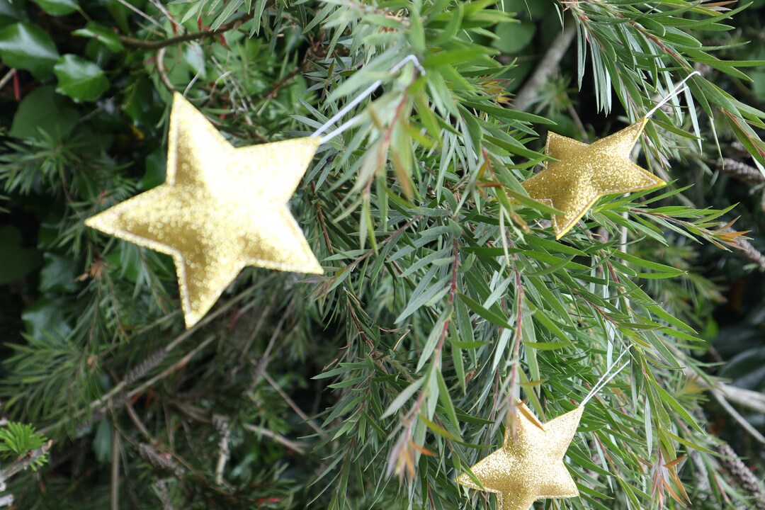 Three Gold Glitter Star Decorations Gold Star Decorations Etsy