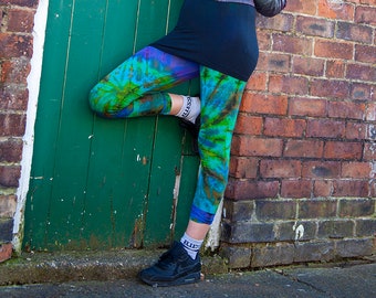 Hand Tie Dyed leggings // purple, green, blue yoga, festival, chill, hand dyed, patterned, hippie, fun, colourful