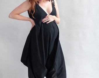 Black Maternity loose fitting cotton jumpsuit