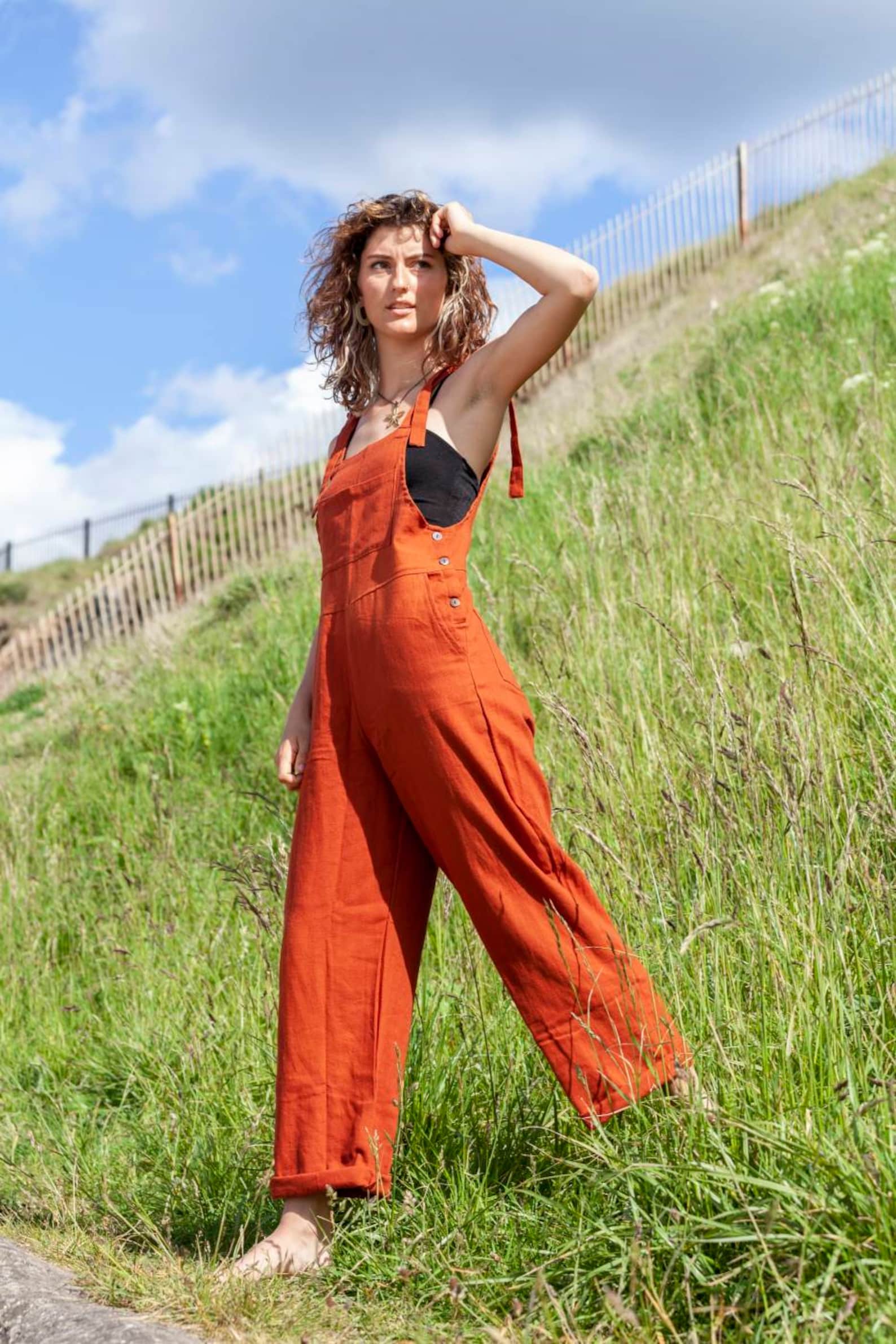 Coco Village 100% Organic Cotton Muslin Dungarees - Dune main image 1