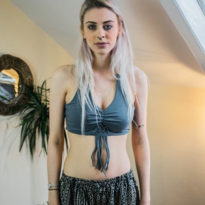 Modern Grey Geometric Crop Top with Racerback - Stylish and Chic