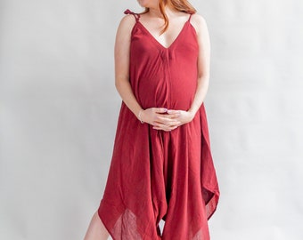 Red Pregnancy maternity Jumpsuit cotton light and loose