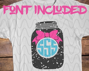 2 Files Distressed Grunge Frame Bow Mason Jar Font Included Country Primitive SVG Design File, Cut File Silhouette and Cricut