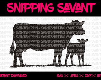 Cow & Calf DXF EPS SVG Cut Files Design File, Cut File Silhouette and Cricut