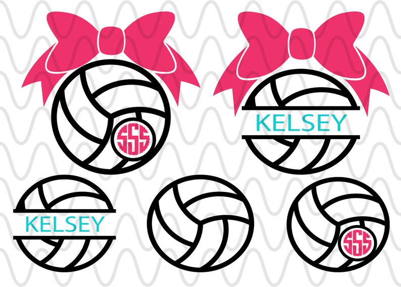 5 Volleyball Monogram Split & Name Frames 2 Bows bow SVG | Etsy