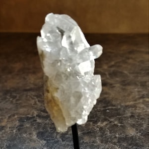 Genuine Crystal Quartz Cluster on Modern Black Metal Display Miniture