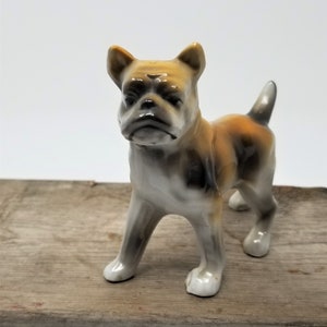 Vintage Boxer Figurine Dog Brown Crabby Face Made in Japan