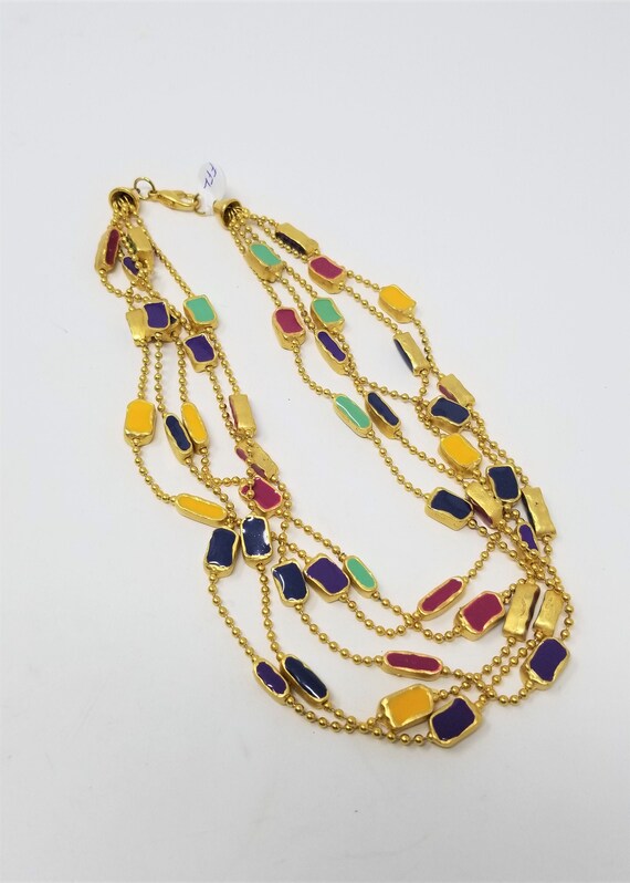 Vintage Five Strand Enameled Gold Tone Necklace Co