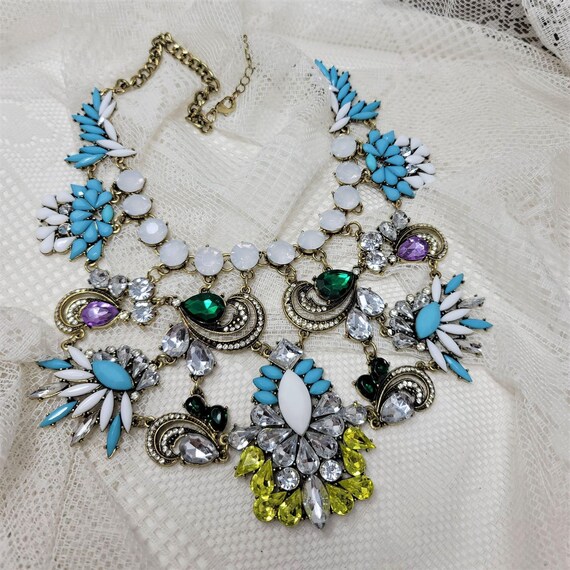 Elegant Fancy Rhinestone Necklace Turquoise Green… - image 7
