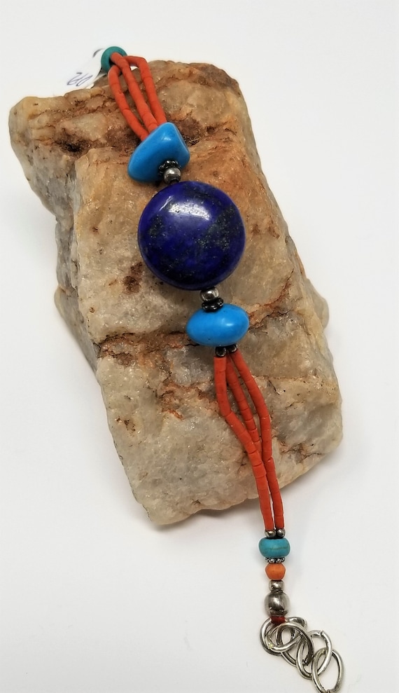 Stunning Genuine Lapis Bracelet with Red Heshi and