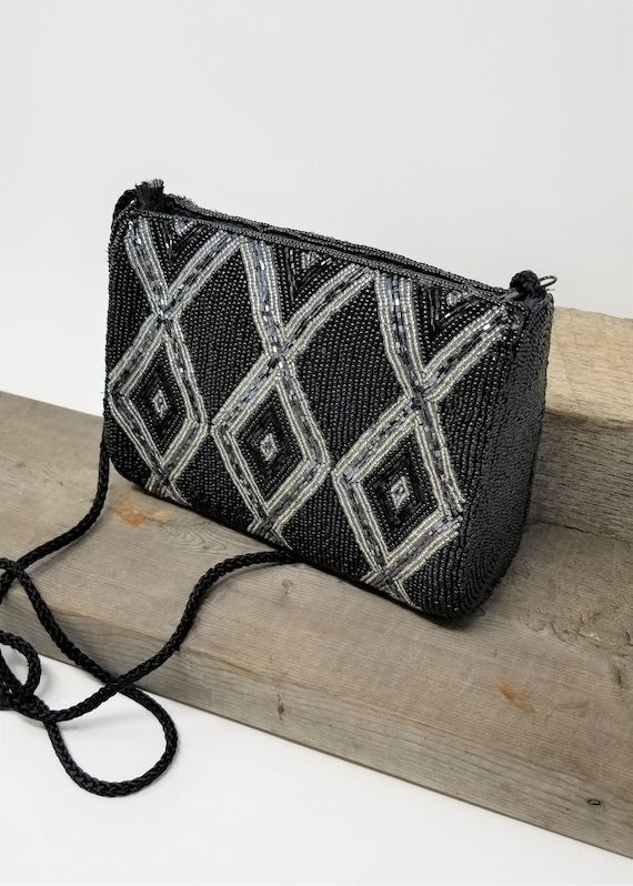 Carla Marchi Hand Beaded Black Crossbody Clutch