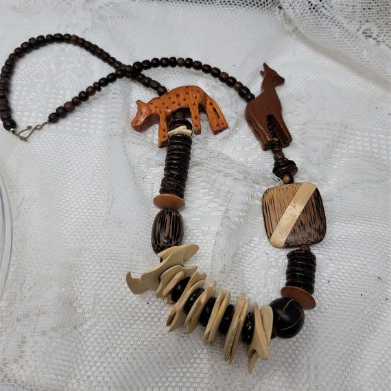 Carved Wood Animal Necklace Unique 30" Long - image 1