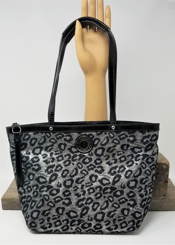 Coach Ocelot Tote Black/Silver Metallic Fabric Pur