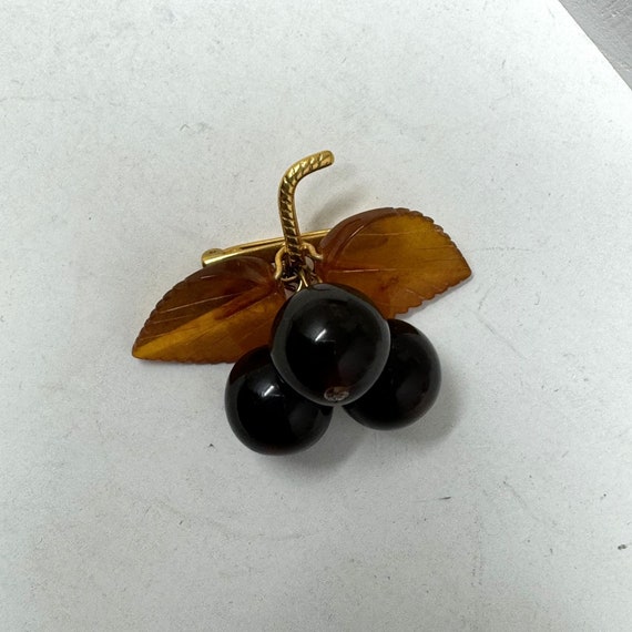 Vintage Russian Carved Cognac Cherry Amber berrie… - image 3