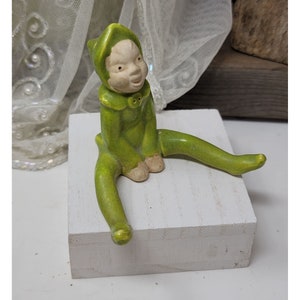 Vintage Rare Happy Pixie Elf Sitting Down Matt Face
