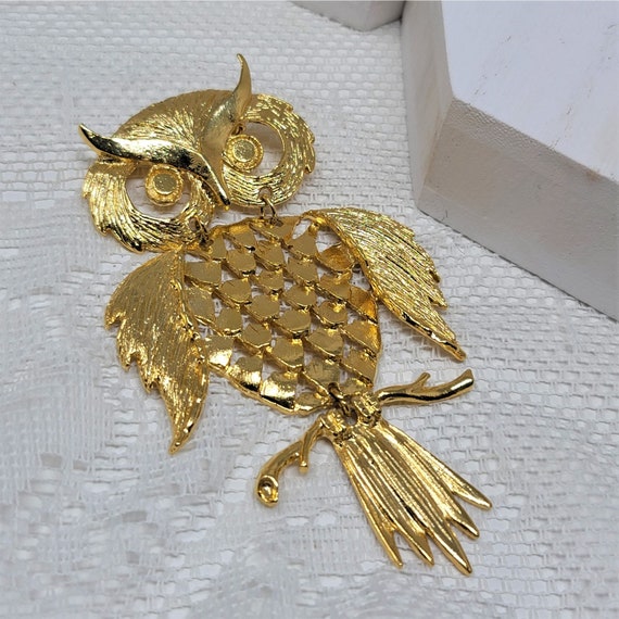 Jumbo Golden Owl Pin Brooch Bird Pin - image 1