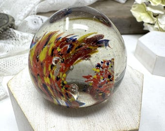 Handcrafted Glass Paperweight With Embedded Colorful Wave Design