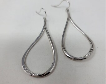 Stunning Rhinestone Dusted Hoop Earrings Silver Ovals