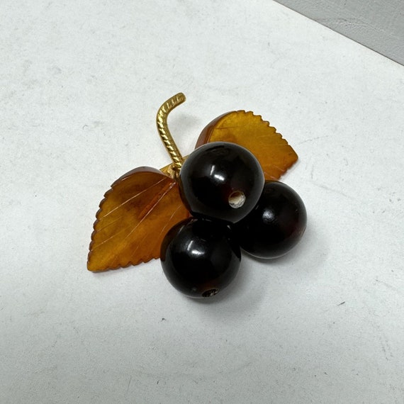 Vintage Russian Carved Cognac Cherry Amber berrie… - image 1