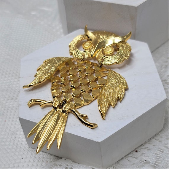 Jumbo Golden Owl Pin Brooch Bird Pin - image 4