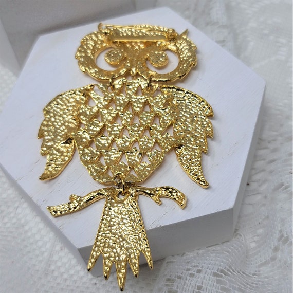 Jumbo Golden Owl Pin Brooch Bird Pin - image 6