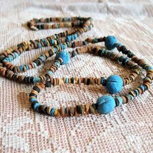 Be Queen of the Nile with our Clay Mummy bead necklace Turquoise and earth colors 30 &quot; long