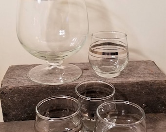 Mid century Cocktail set Pitcher with glasses Platinum design Vintage