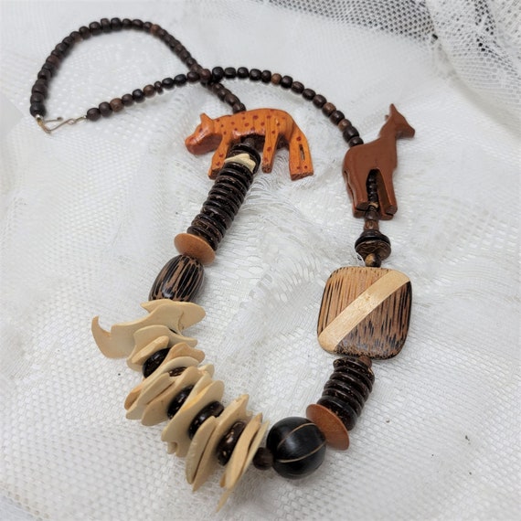 Carved Wood Animal Necklace Unique 30" Long - image 8
