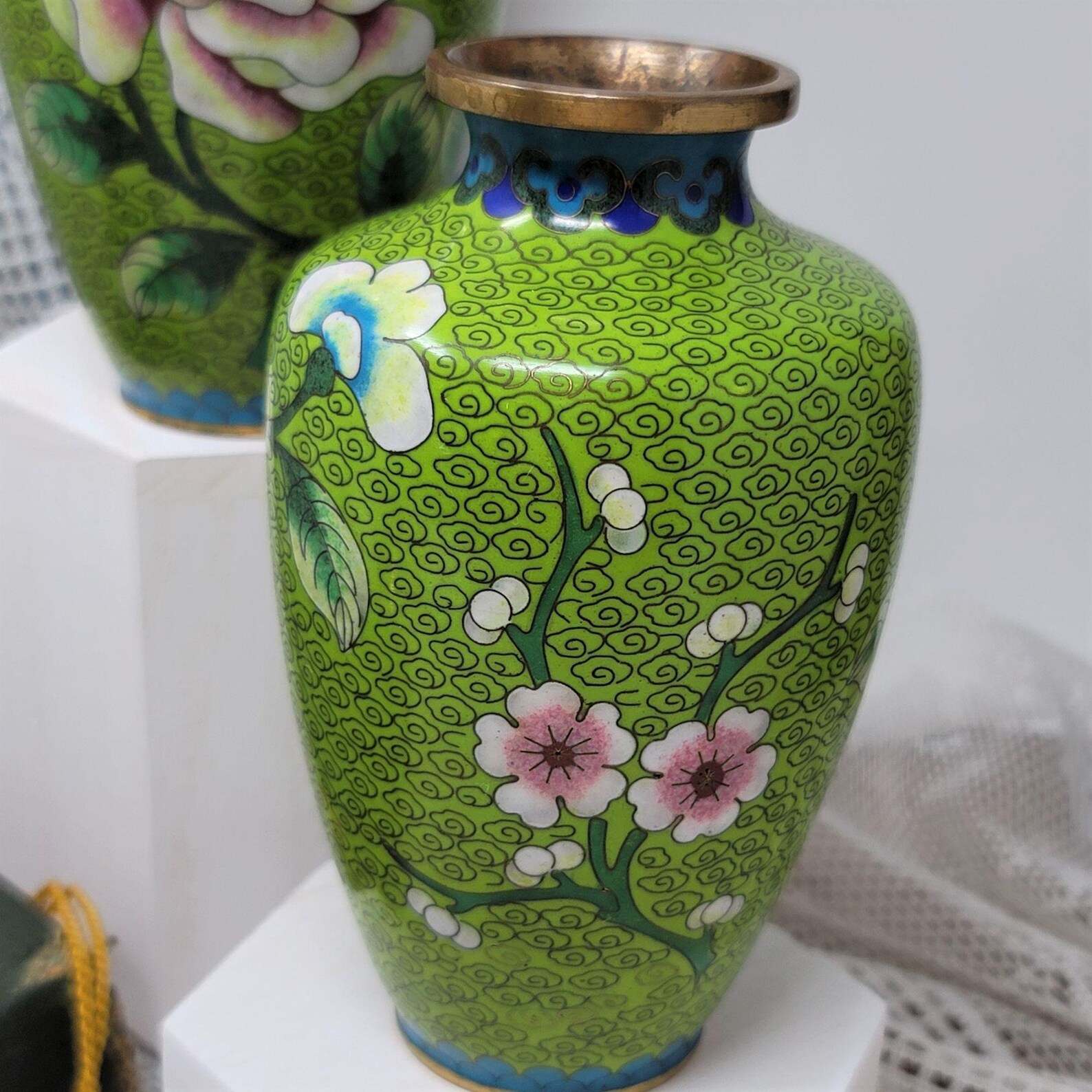 Vintage Green Cloisonné Vases One Matched Pair Etsy