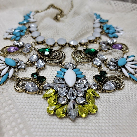 Elegant Fancy Rhinestone Necklace Turquoise Green… - image 8
