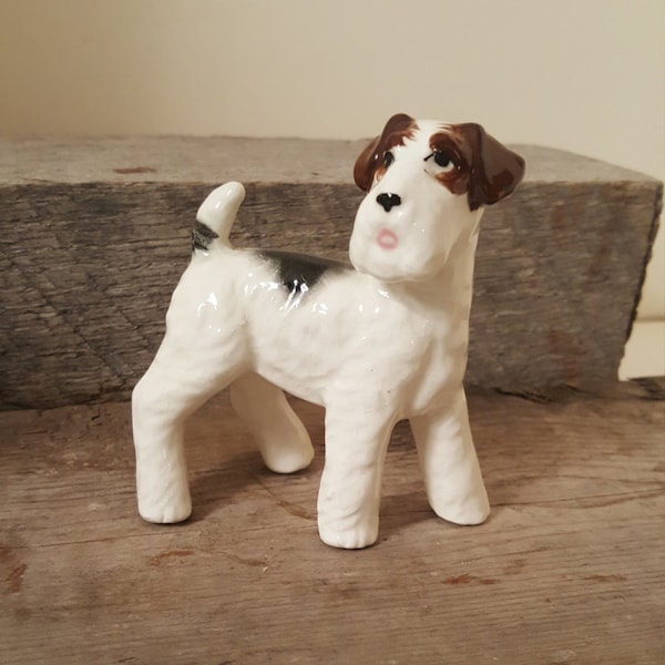 Wire Hair Fox Terrier Figurine Ceramic Cute Dog Terrier small Figurine