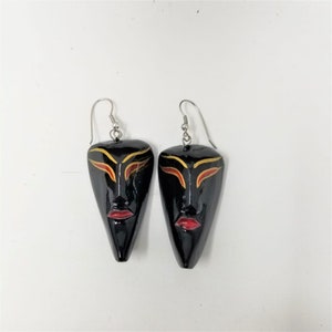 Interesting Black & Gold Mask Earrings Pierced