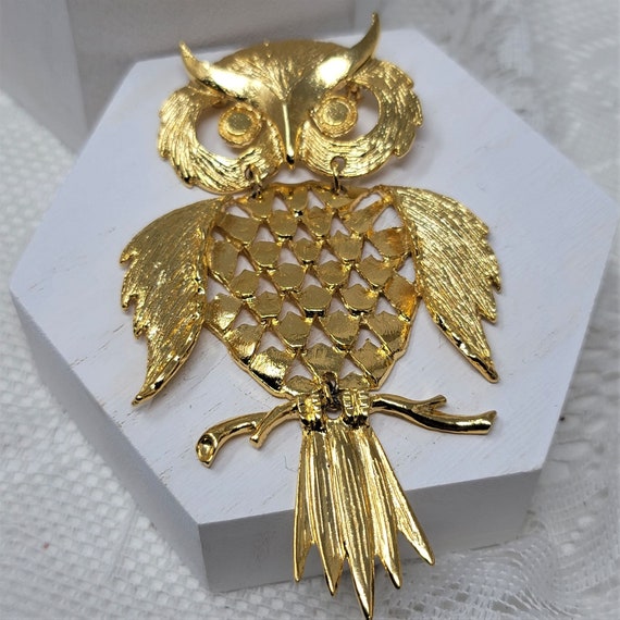Jumbo Golden Owl Pin Brooch Bird Pin - image 5