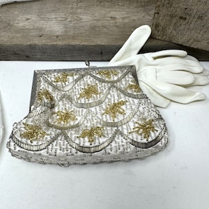 Asa de cadena para bolso de noche con cuentas de vidrio plateado y dorado