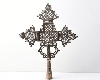 Ethiopian Processional Cross Large 22" Vintage Ethiopian Processional cross coptic cross Orthodox Church art Table cross religious African