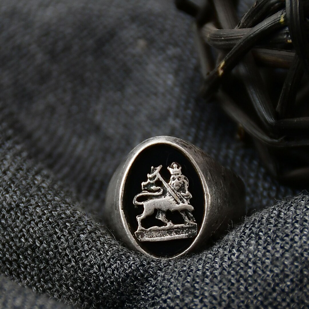 Bague Rasta Ancienne – Lion De Juda Haile Selassie – Bronze Doré Taille 12.5