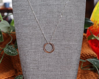 Silver Gold Intertwined Ring Simplicity Necklace - Sterling Silver - Gold-filled