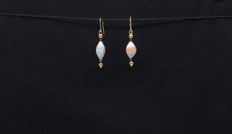 Coral and Blue Glass Drop Earrings